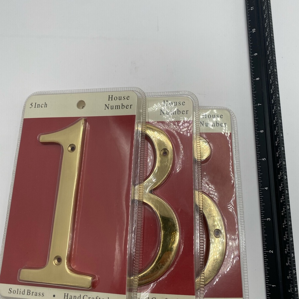 Bundle set of 3 Solid Brass House Numbers 1, 3, 6 Hand Crafted - Picture 3 of 4
